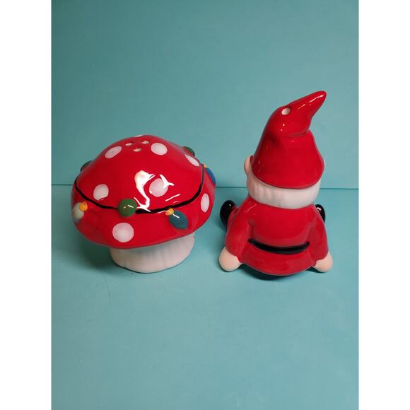 Gnome on Mushroom Ceramic Salt and Pepper Shakers - Picture 3 of 5